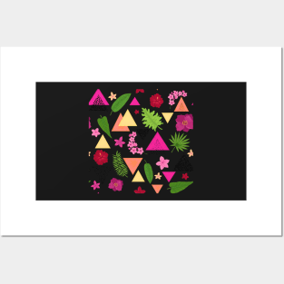 Colorful Flowers, Leaves and Triangles Posters and Art